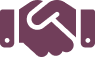 Un logotipo negro y morado con un martillo.